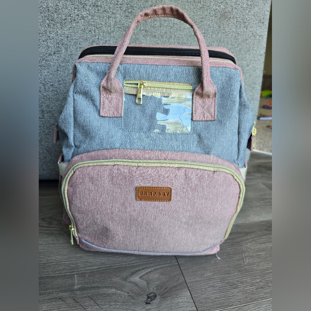 Pink Canvas Diaper Bag With Built In Bassinet